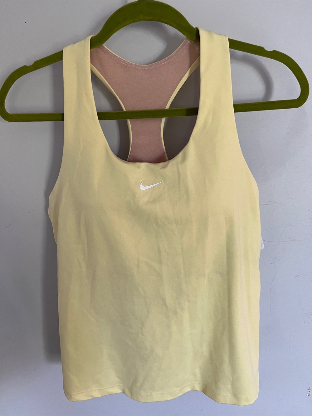 Nike Women's Pale Yellow Racerback Tank with Blush Inner Layer